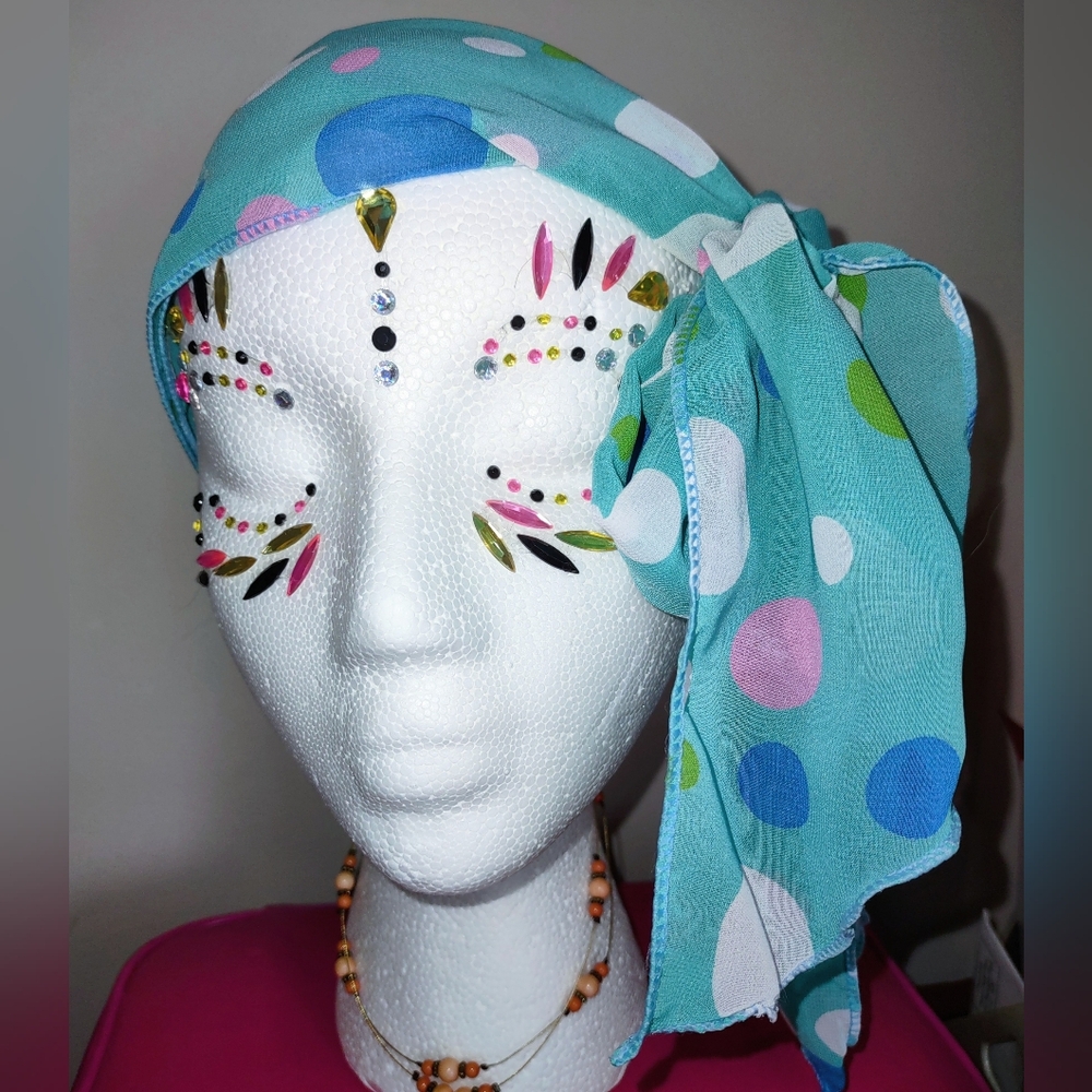 Lt Blue & White Polka Dot Head Scarf